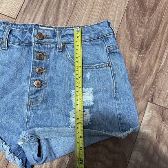 Forever 21 Distressed Jean Shorts Size 25 Button Fly Y2K Retro Denim Folded Hem - Picture 4 of 6